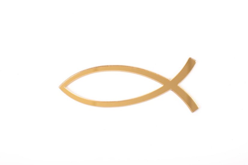 zlatý akryl na tortu - ryba - znak kresťanstva, viery a krstu - Ichthys