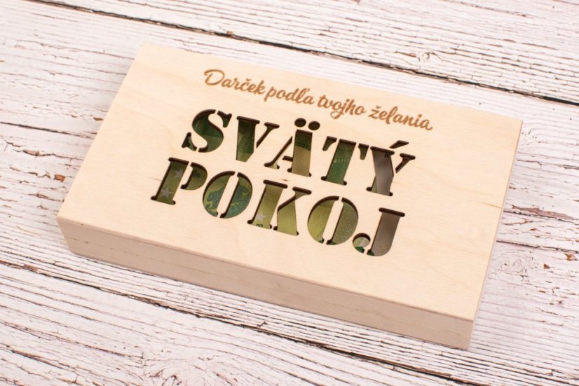 Drevená krabička na peniaze "Svätý pokoj"