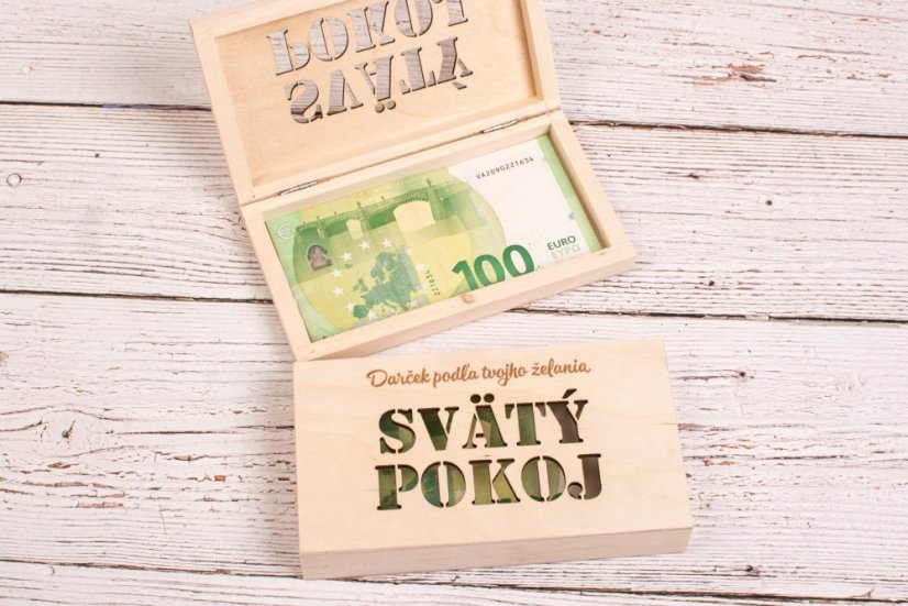 Drevená krabička na peniaze "Svätý pokoj"