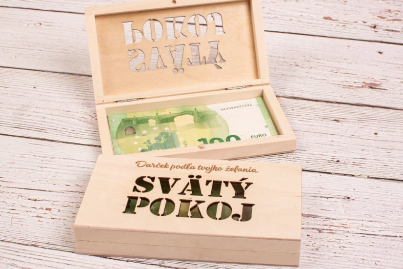 Drevená krabička na peniaze "Svätý pokoj"