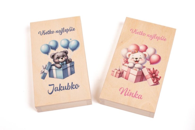 Detská drevená krabička na peniaze s menom