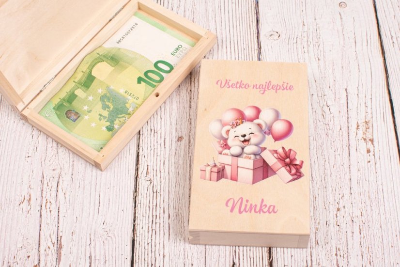 Detská drevená krabička na peniaze s menom